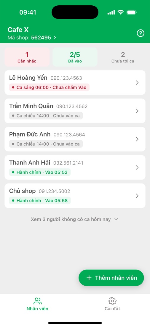 Màn hình hôm nay: ai đã vào ca, ai cần nhắc