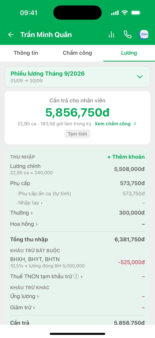 Phiếu lương của nhân viên