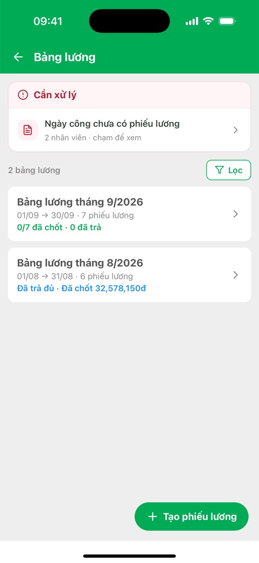 Danh sách bảng lương