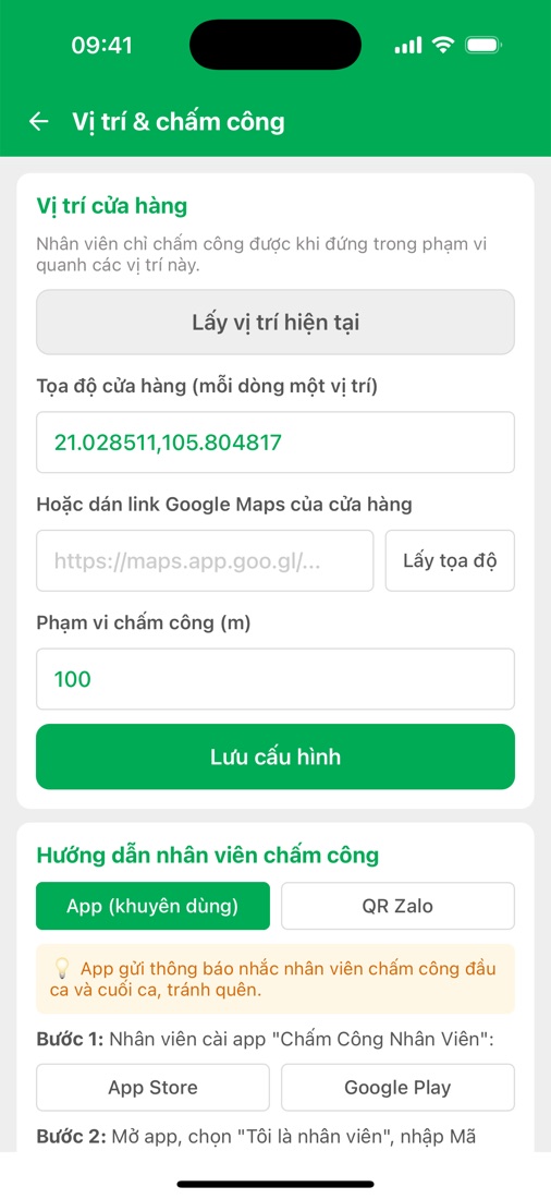 Cài đặt vị trí cửa hàng
