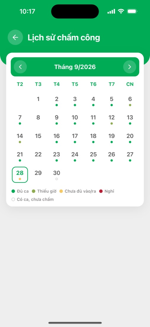 Lịch sử chấm công của nhân viên